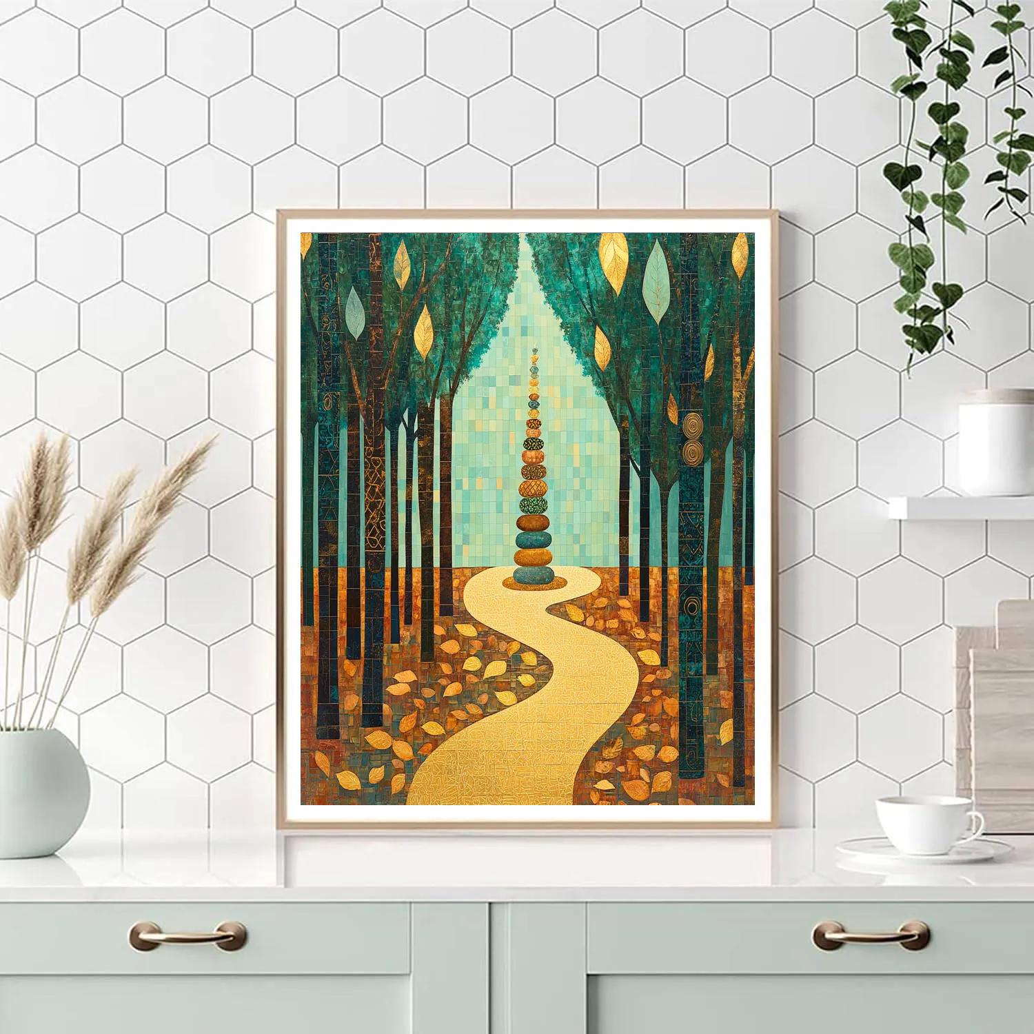 Gustav Klimt Inspired Golden Orchard Pathway Numbered painting kitsGustav Klimt Inspired Golden Orchard Pathway - DIY Painting By Numbers Kit - Image 4
