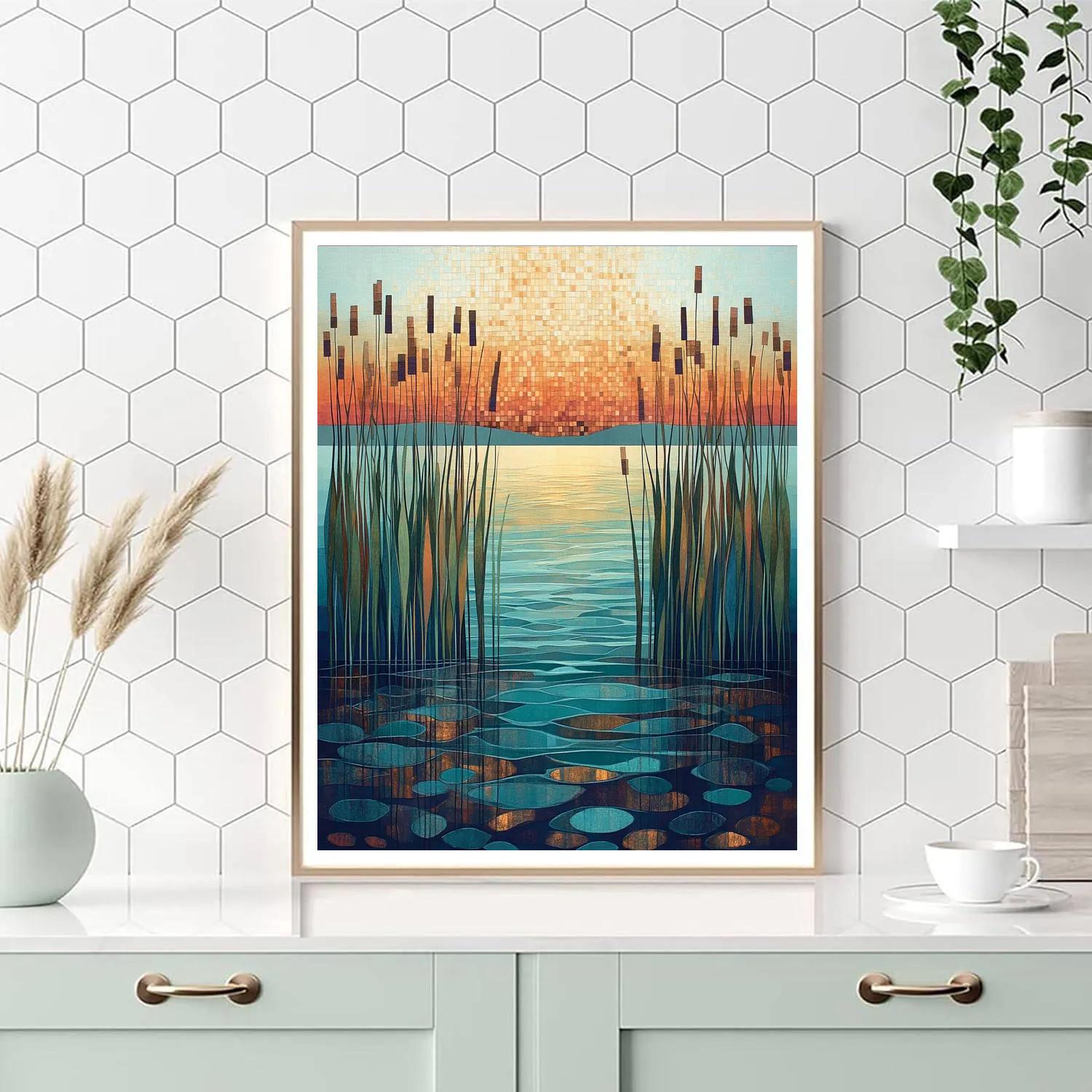 Gustav Klimt Inspired Decorative Marsh Sunset paint by number