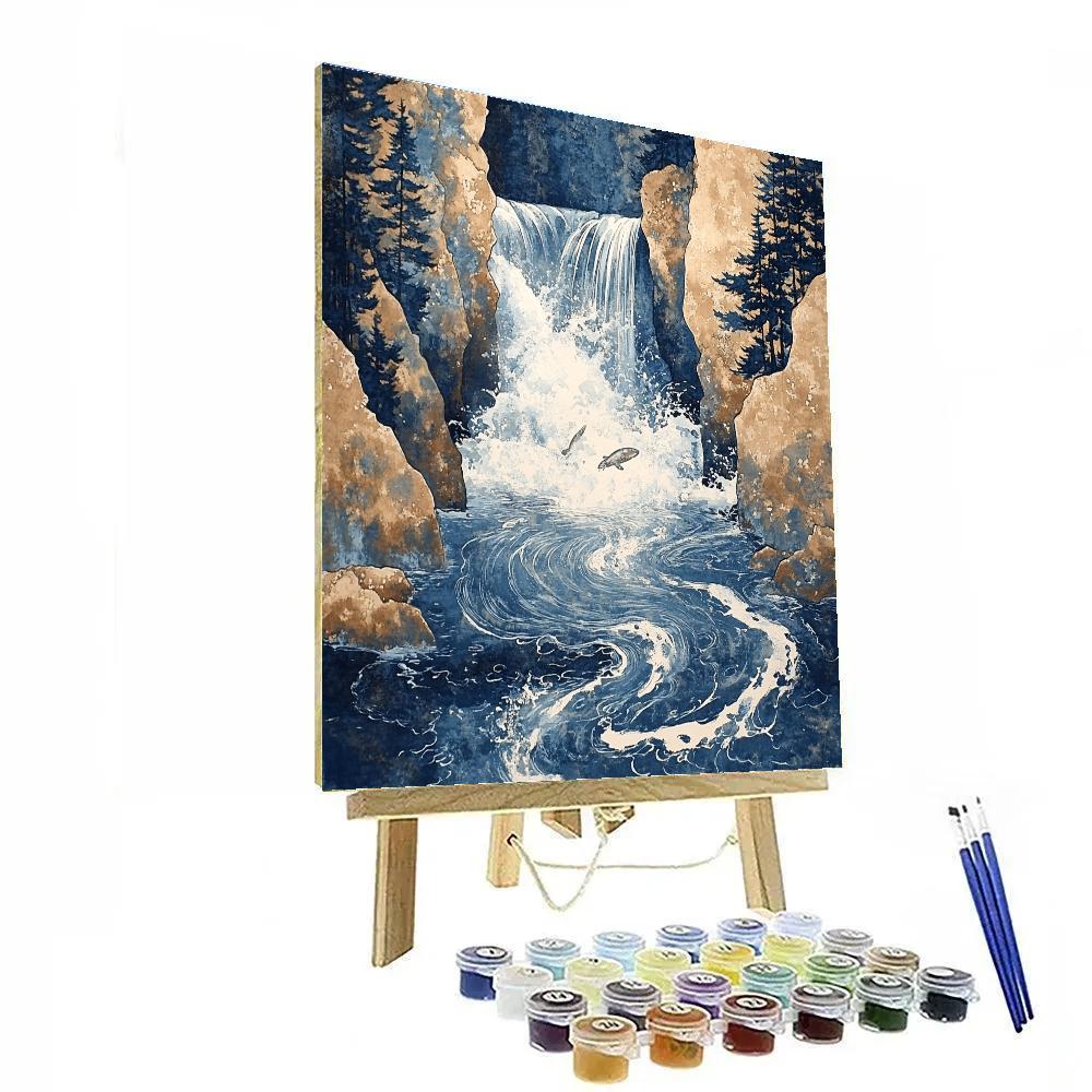 Hokusai Inspired Carp And Waterfall painting number kit