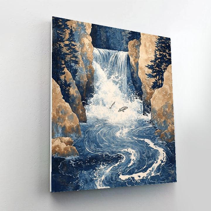 Hokusai Inspired Carp And Waterfall painting number kit