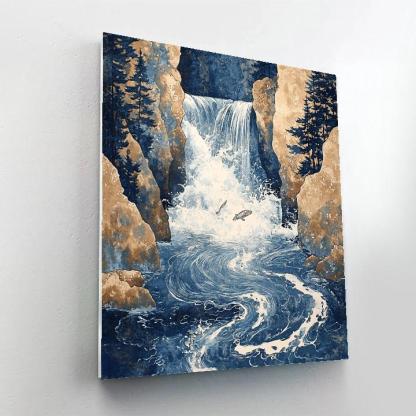 Hokusai Inspired Carp And Waterfall painting number kit