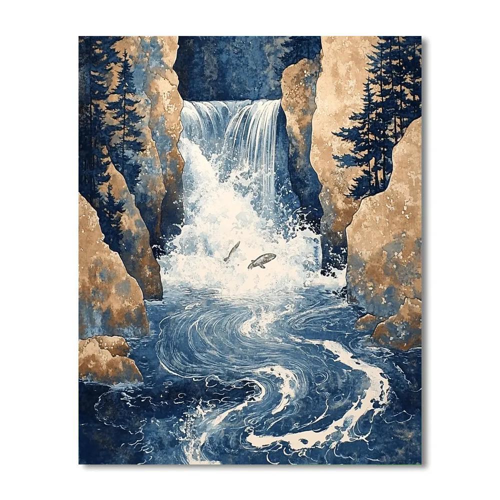 Hokusai Inspired Carp And Waterfall painting number kit