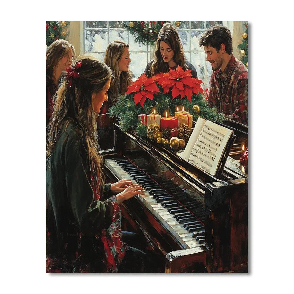 Poinsettia Piano Duet painting number kit