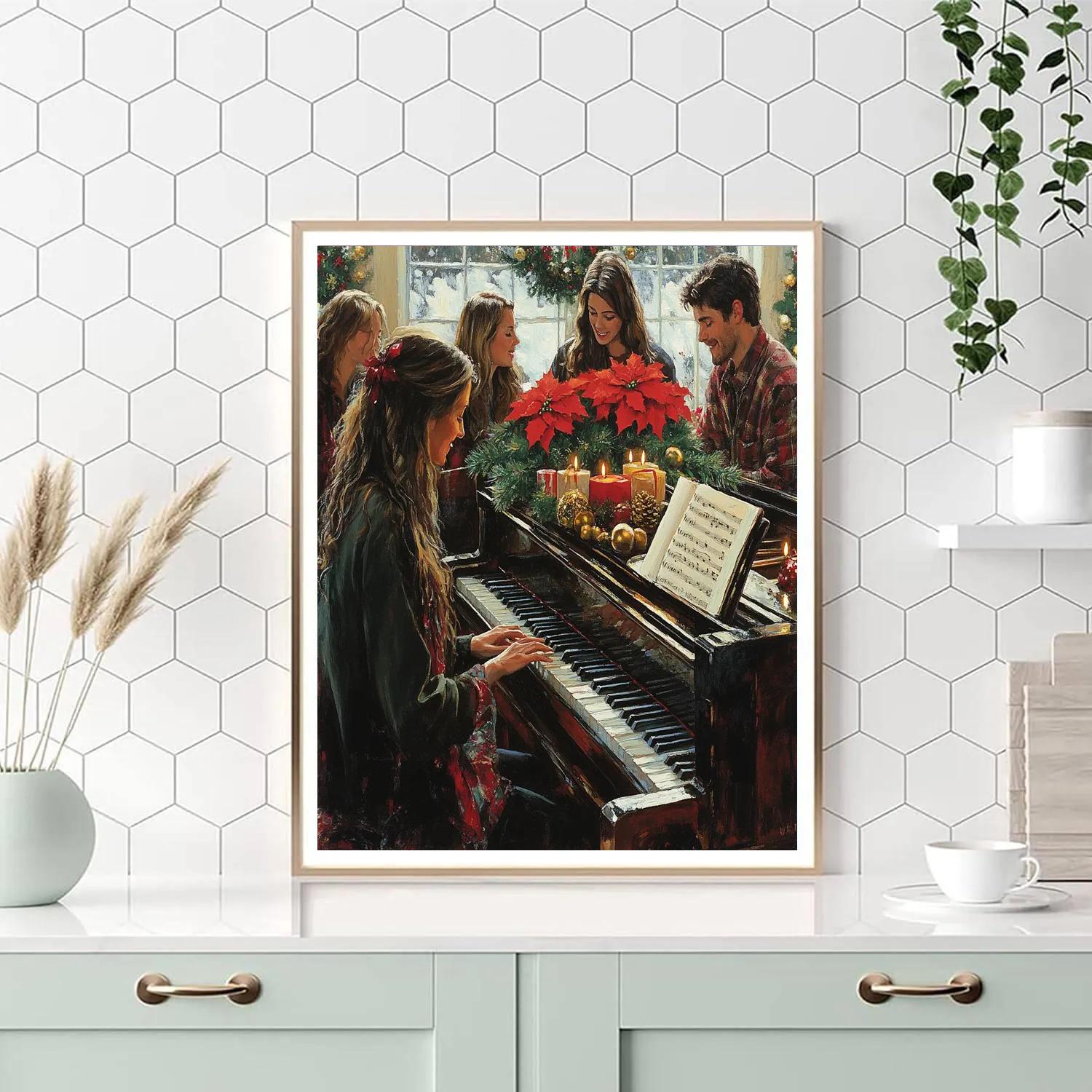 Poinsettia Piano Duet painting number kit