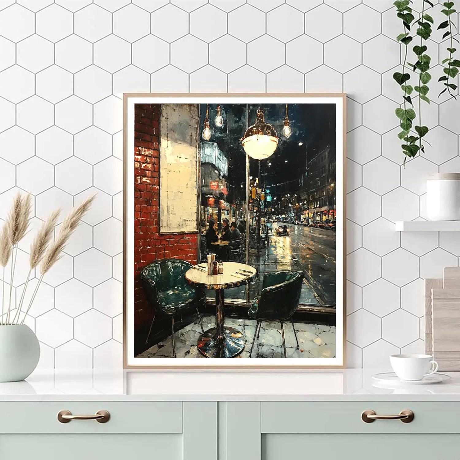 Edward Hopper Inspired Night Diner Number painting