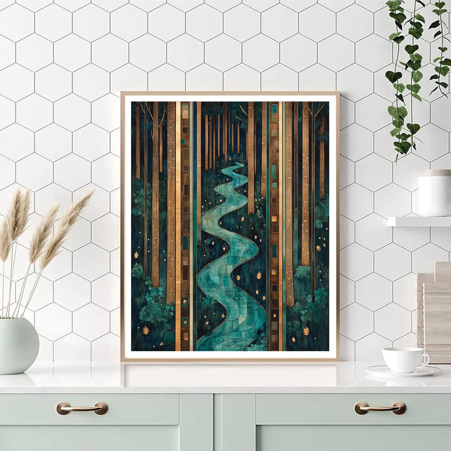 Gustav Klimt Inspired Golden Forest Stream Paint by numbers kits