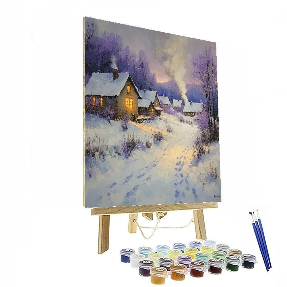 Monet Inspired Snowy Village Twilight paint by color