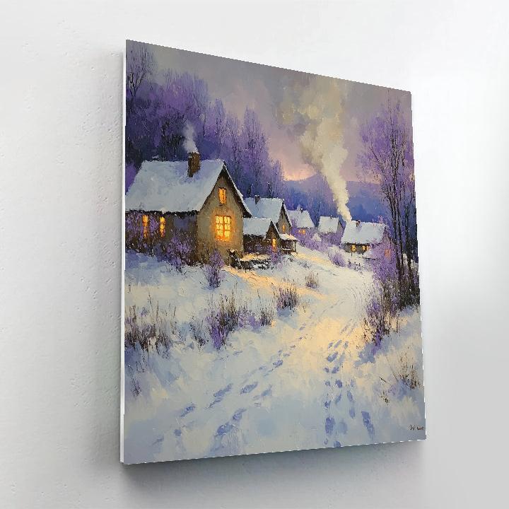 Monet Inspired Snowy Village Twilight paint by color