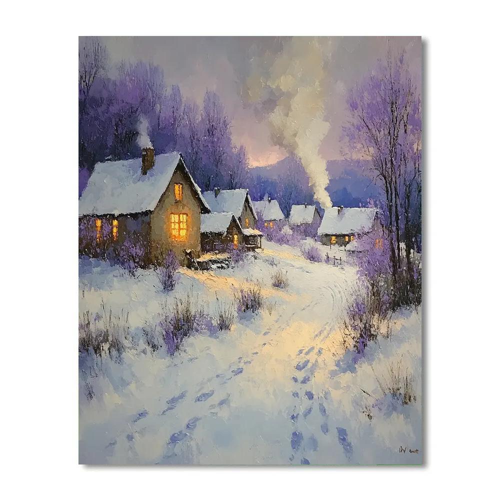 Monet Inspired Snowy Village Twilight paint by color