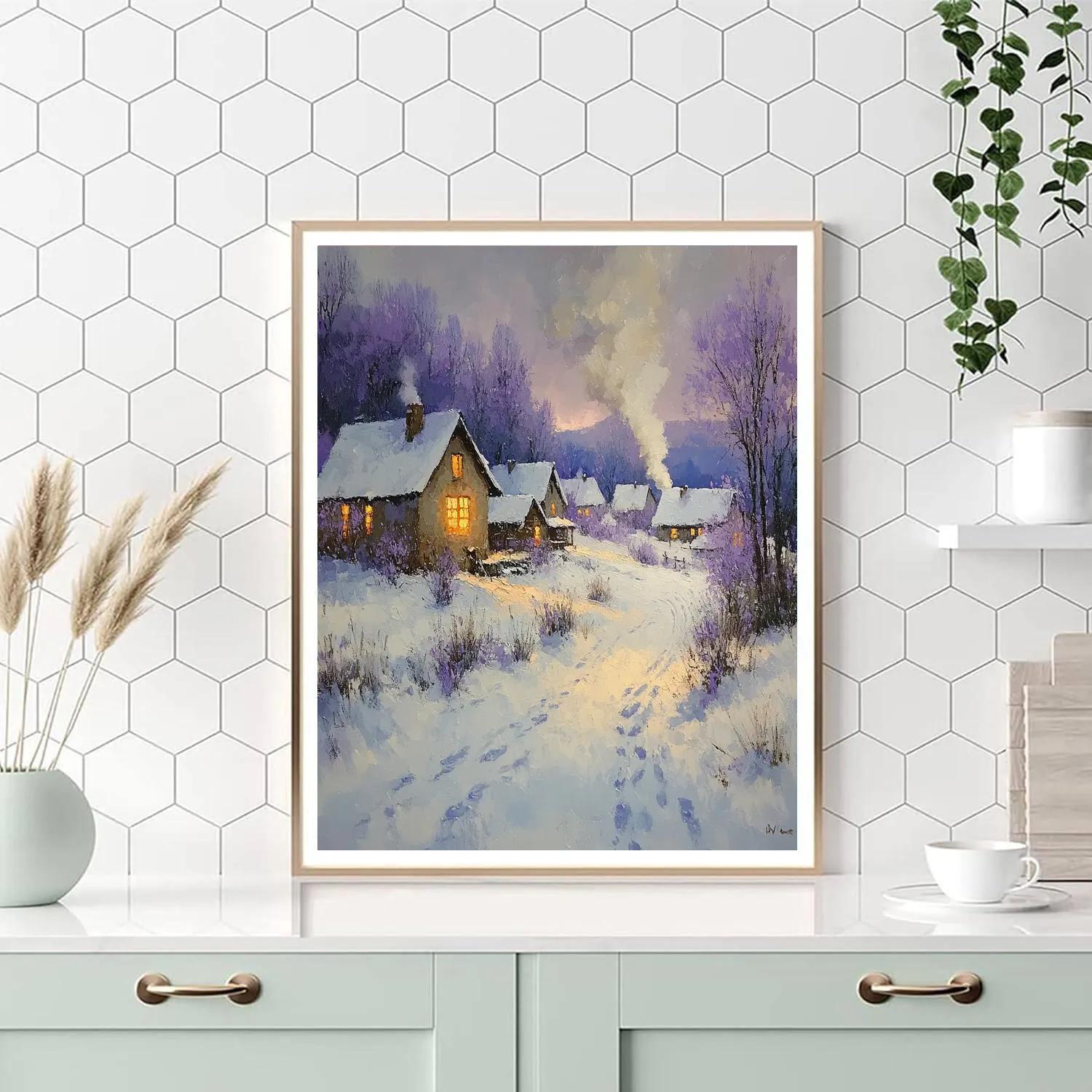 Monet Inspired Snowy Village Twilight paint by color