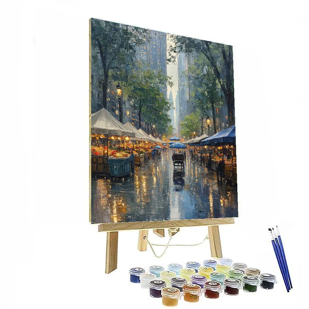 Camille Pissarro Inspired Market Street Rain painting number kit