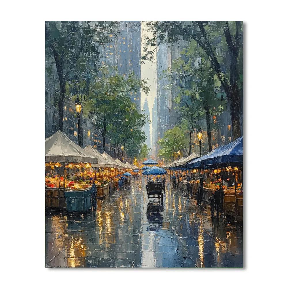 Camille Pissarro Inspired Market Street Rain painting number kit