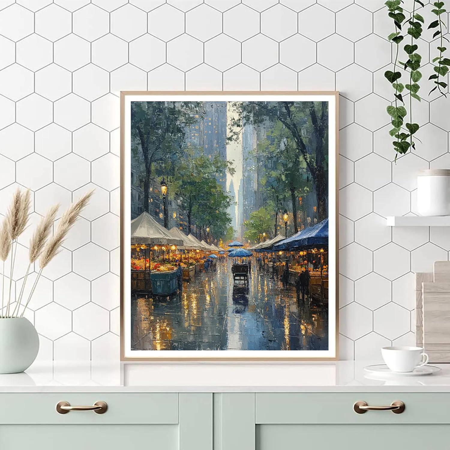Camille Pissarro Inspired Market Street Rain painting number kit