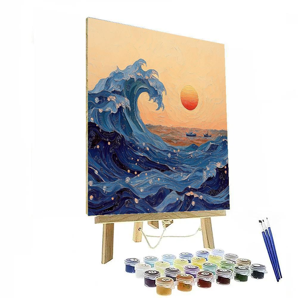 Katsushika Hokusai Inspired Great Wave At Sunrise Paint by numbers art