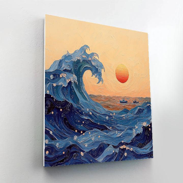 Katsushika Hokusai Inspired Great Wave At Sunrise Paint by numbers art
