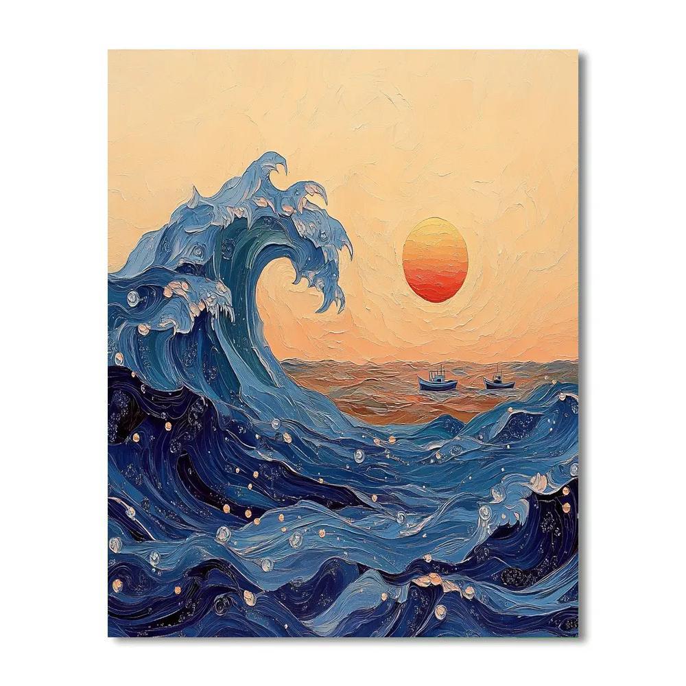 Katsushika Hokusai Inspired Great Wave At Sunrise Paint by numbers art