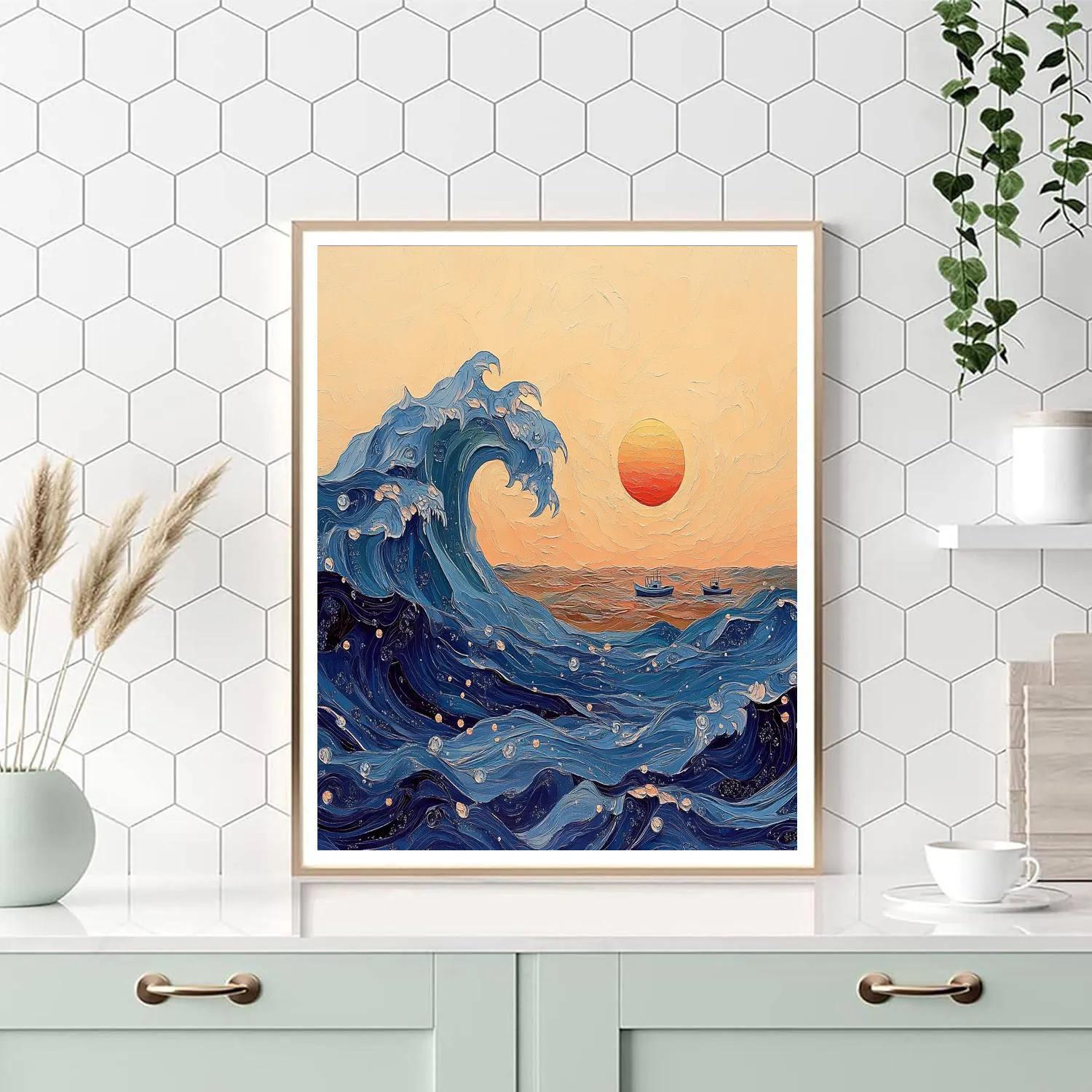 Katsushika Hokusai Inspired Great Wave At Sunrise Paint by numbers art