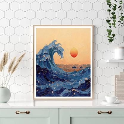 Katsushika Hokusai Inspired Great Wave At Sunrise Paint by numbers art