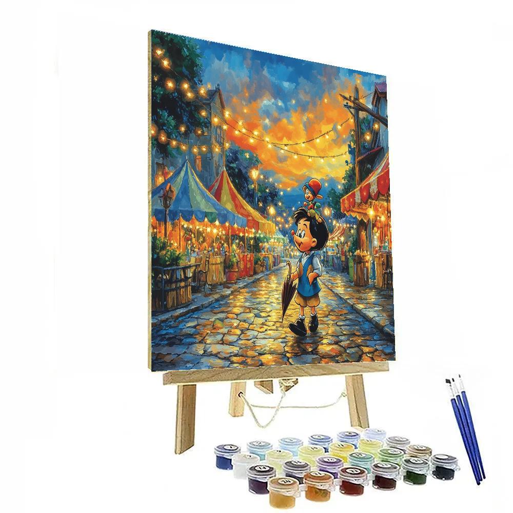 Pinocchio And Jiminy Carnival Lights Disney Inspired paint by numbers