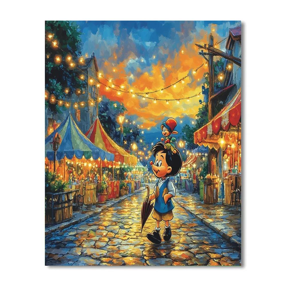 Pinocchio And Jiminy Carnival Lights Disney Inspired paint by numbers