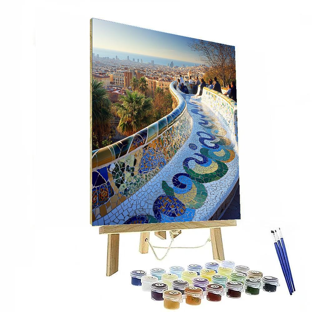 Park Guell Mosaic Terrace Barcelona Spain Number painting