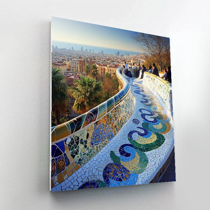 Park Guell Mosaic Terrace Barcelona Spain Number painting