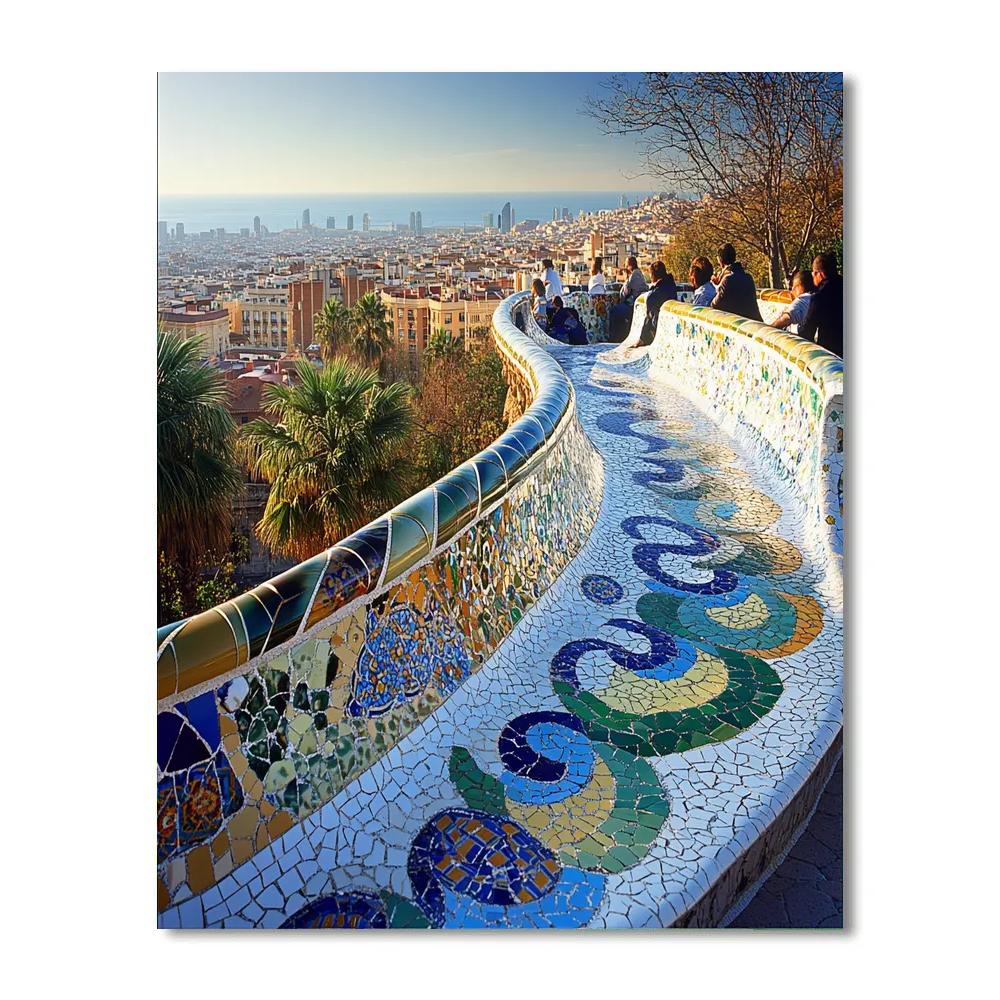 Park Guell Mosaic Terrace Barcelona Spain Number painting