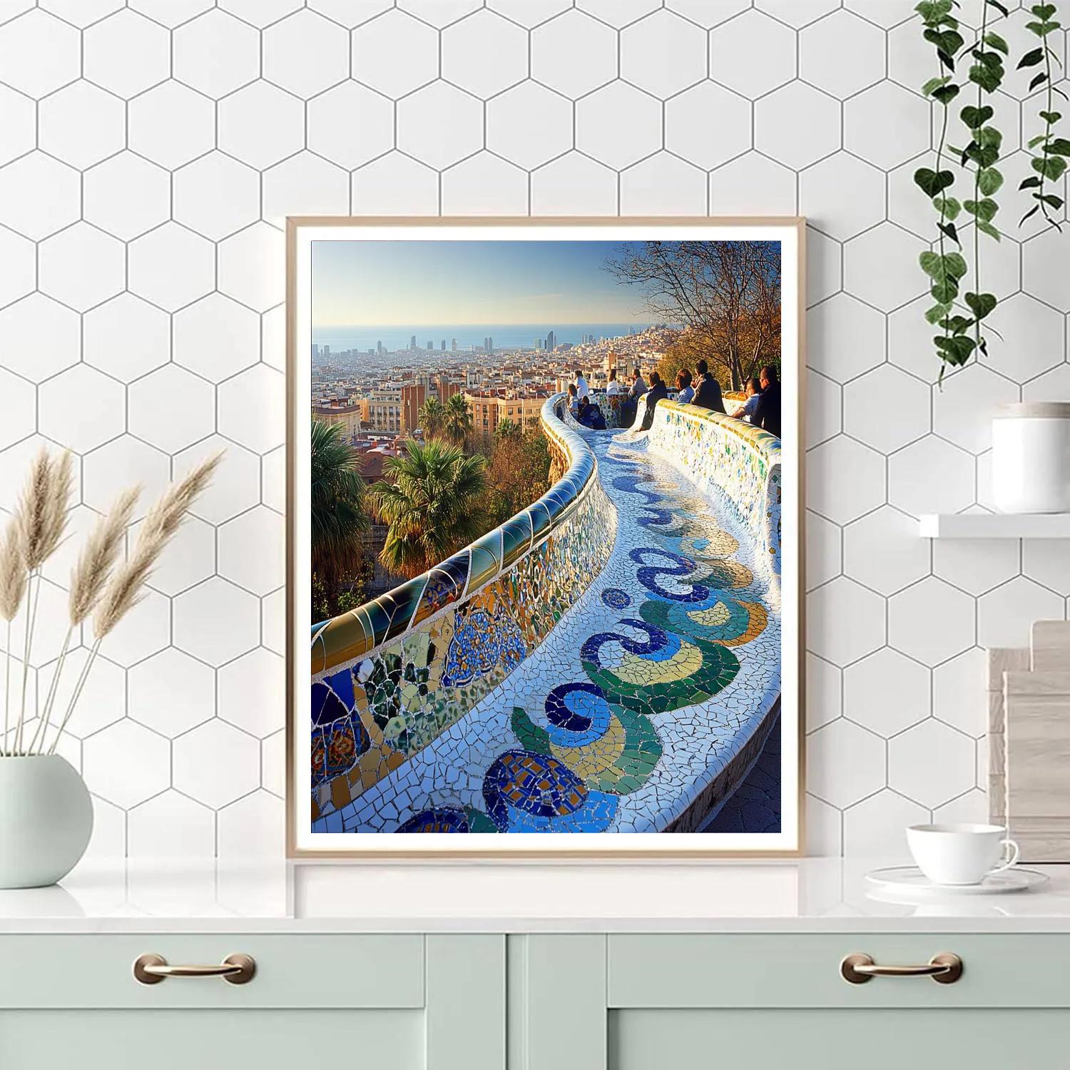 Park Guell Mosaic Terrace Barcelona Spain Number painting