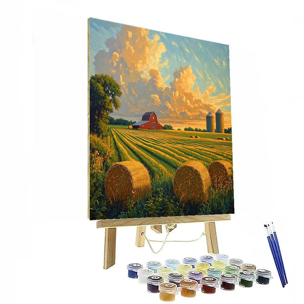 Grant Wood Inspired Countryside Harvest paint by color