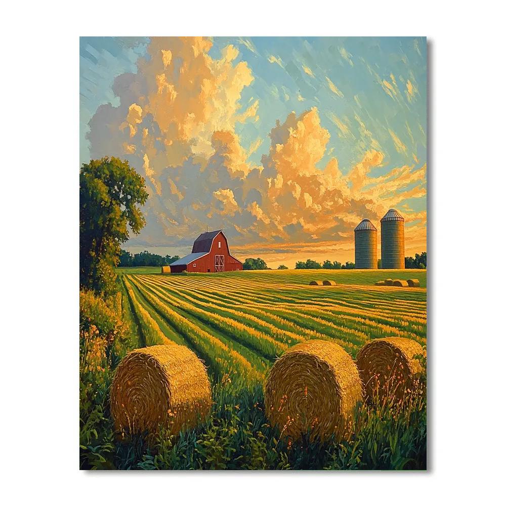 Grant Wood Inspired Countryside Harvest paint by color