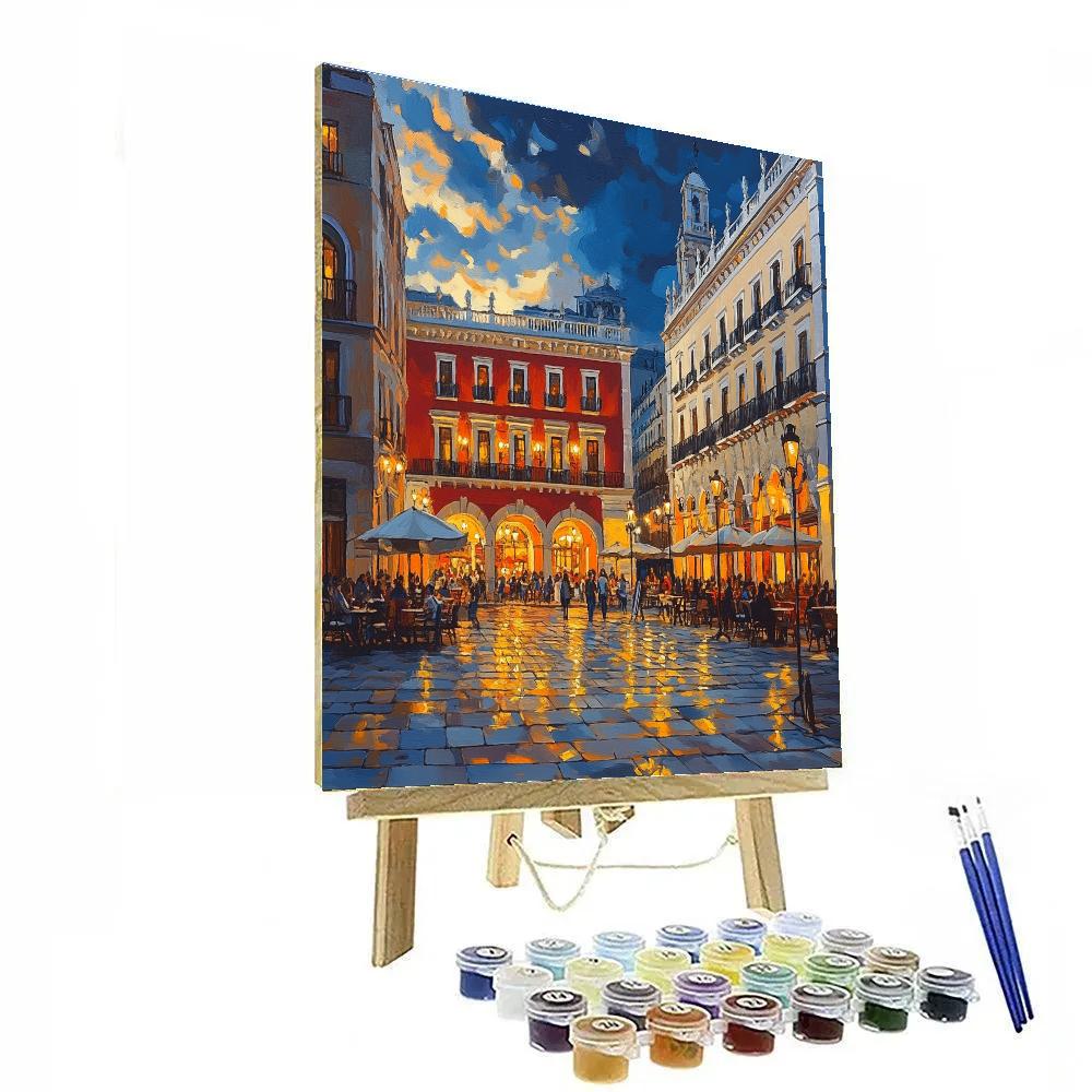 Plaza Mayor Evening Glow Madrid Spain DIY paint by numbers