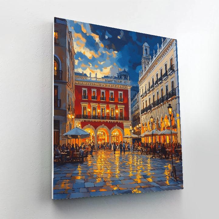 Plaza Mayor Evening Glow Madrid Spain DIY paint by numbers