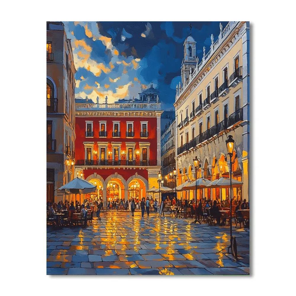 Plaza Mayor Evening Glow Madrid Spain DIY paint by numbers