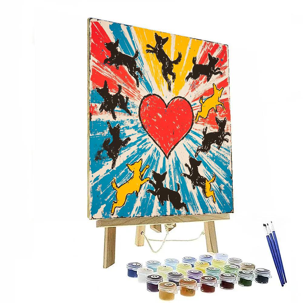Keith Haring Inspired Dancing Dogs Paint by numbers kits