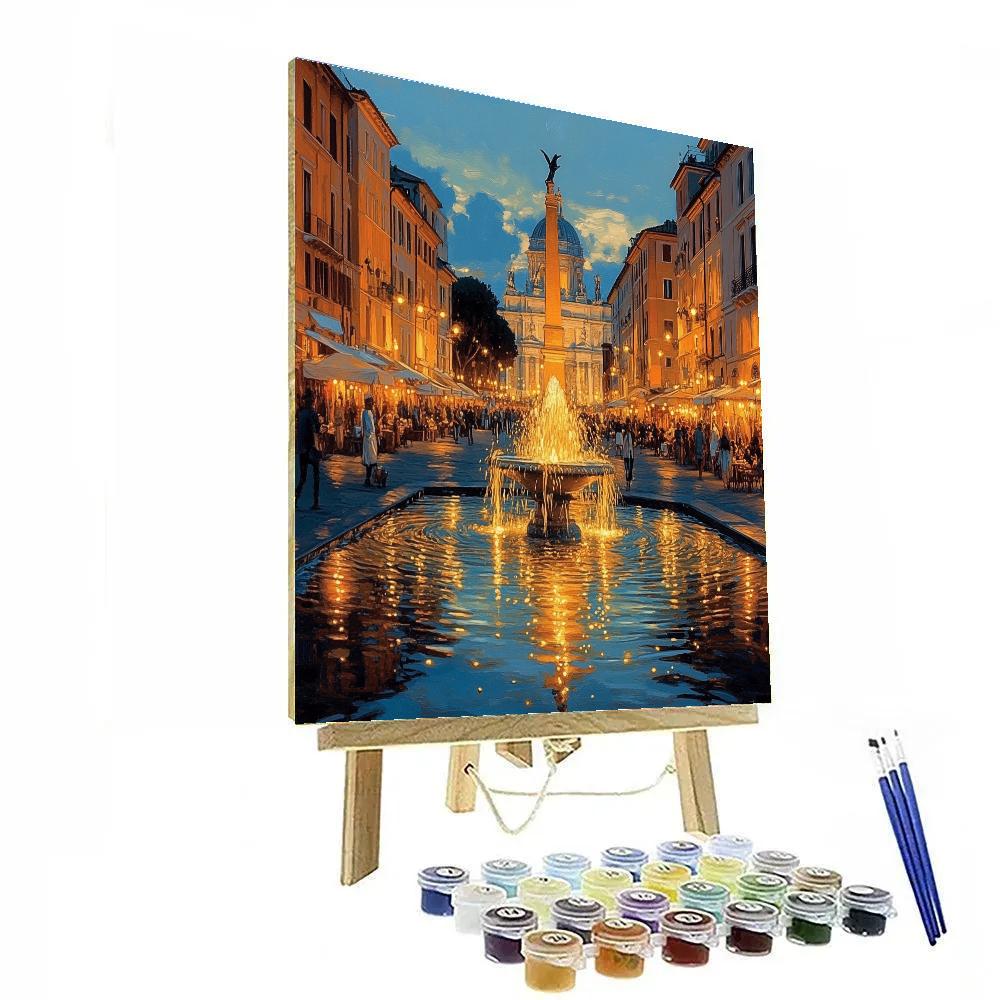 Piazza Navona Night Fountain Rome Italy paint by numbers