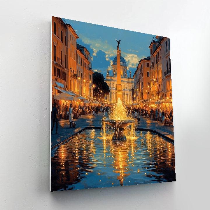 Piazza Navona Night Fountain Rome Italy paint by numbers