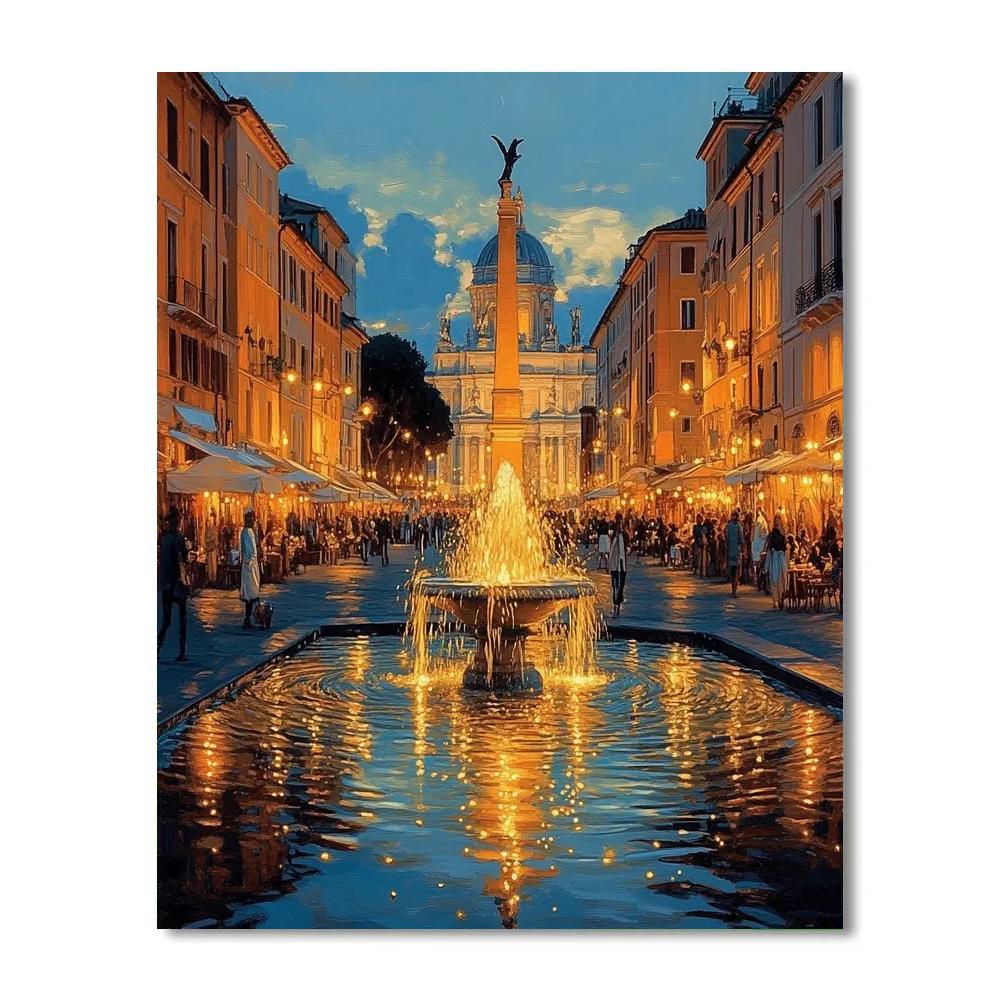 Piazza Navona Night Fountain Rome Italy paint by numbers