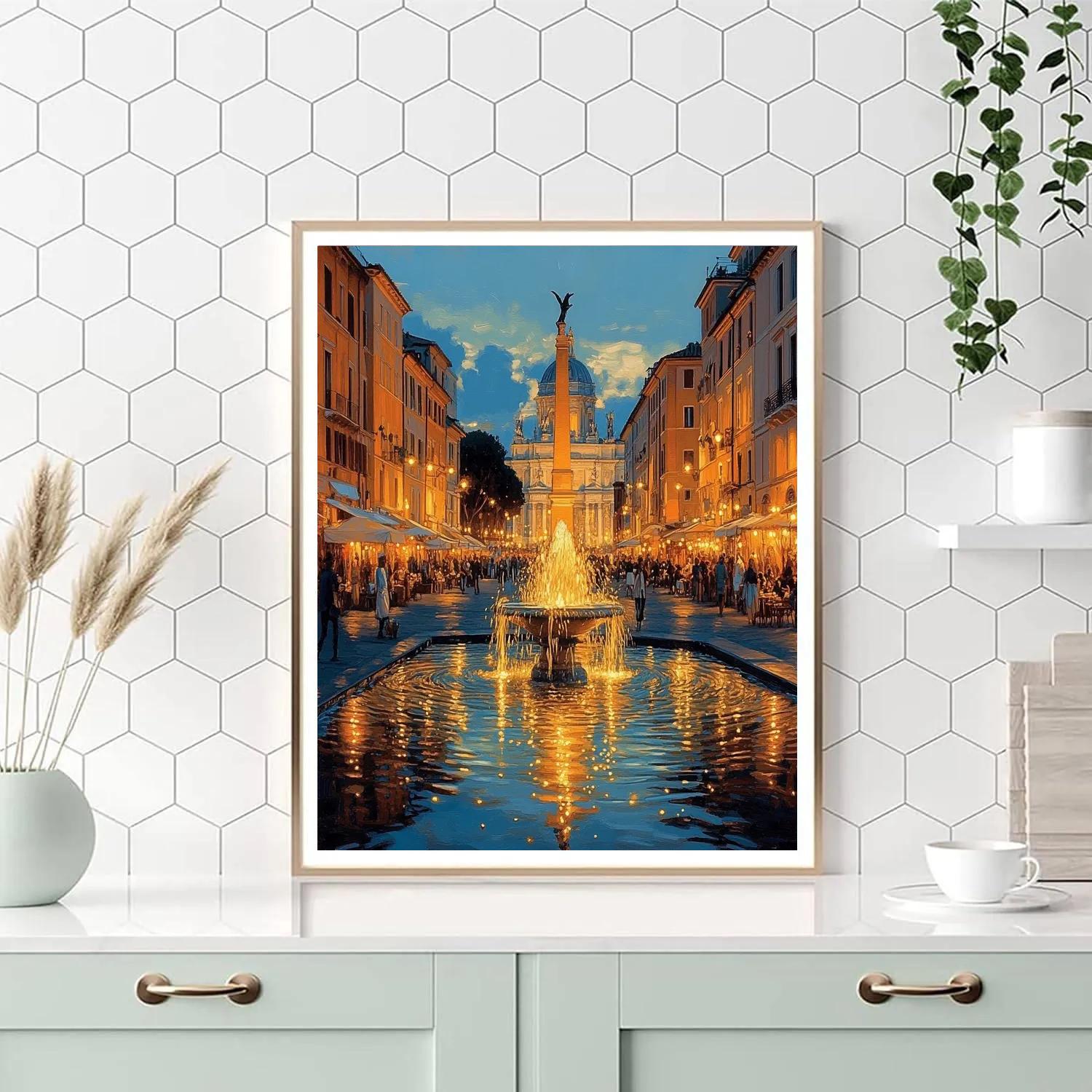 Piazza Navona Night Fountain Rome Italy paint by numbers