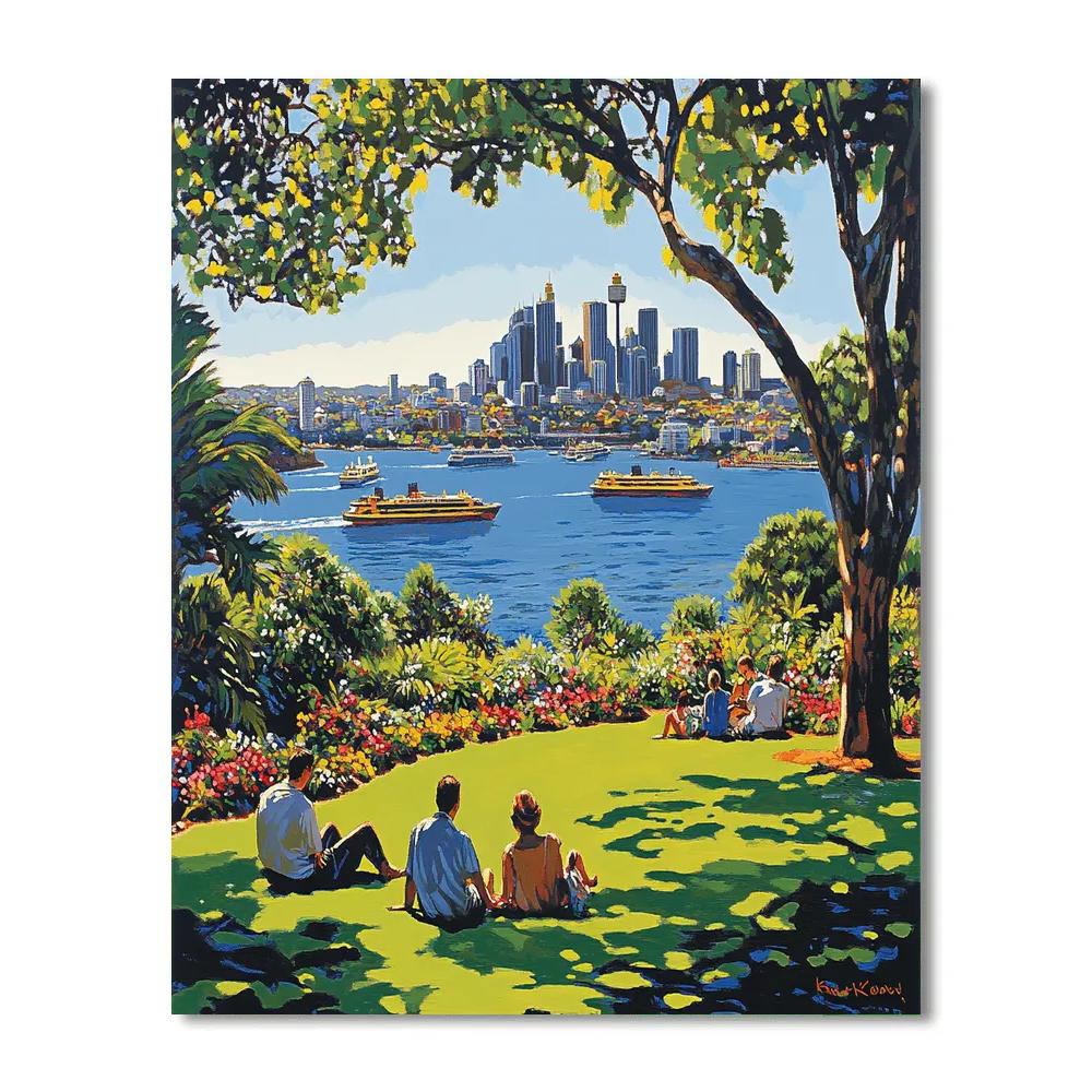 Royal Botanic Garden Harbour Lawn Sydney Australia paint by color