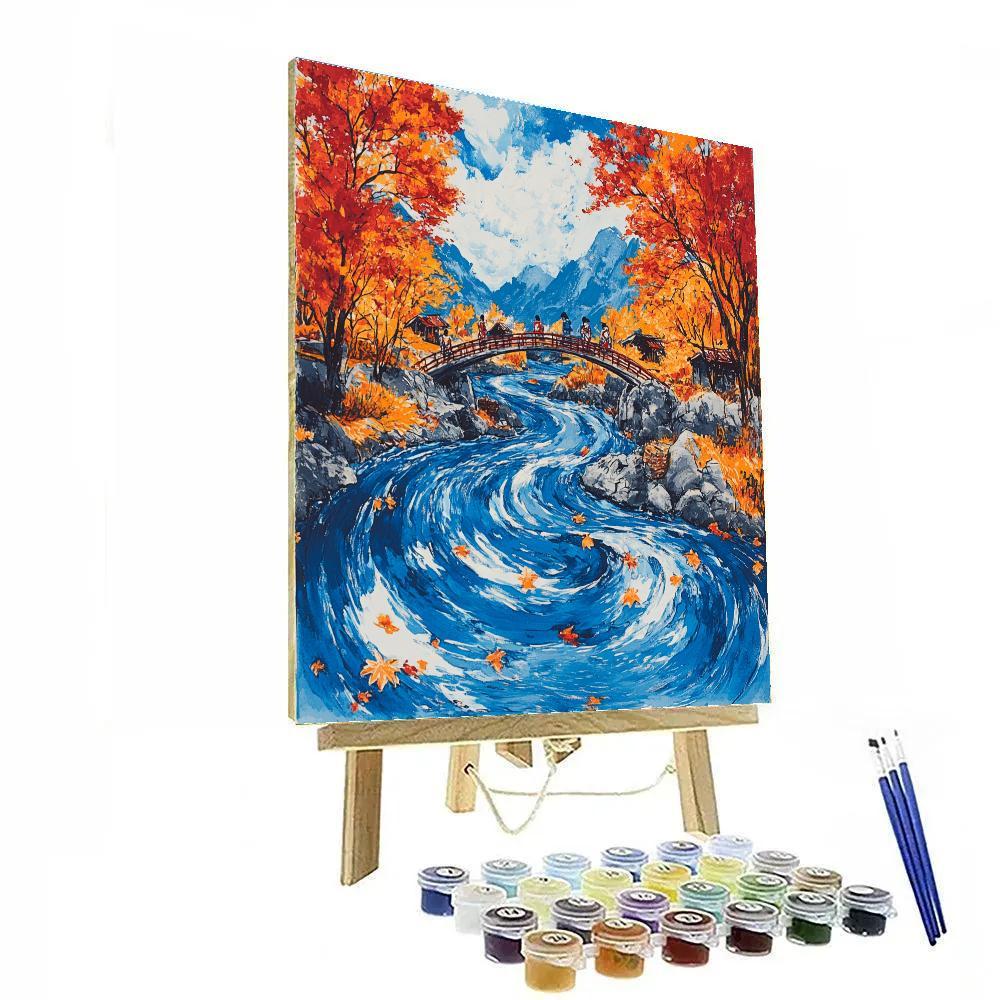 Hokusai Inspired Autumn Maple River DIY paint by numbers