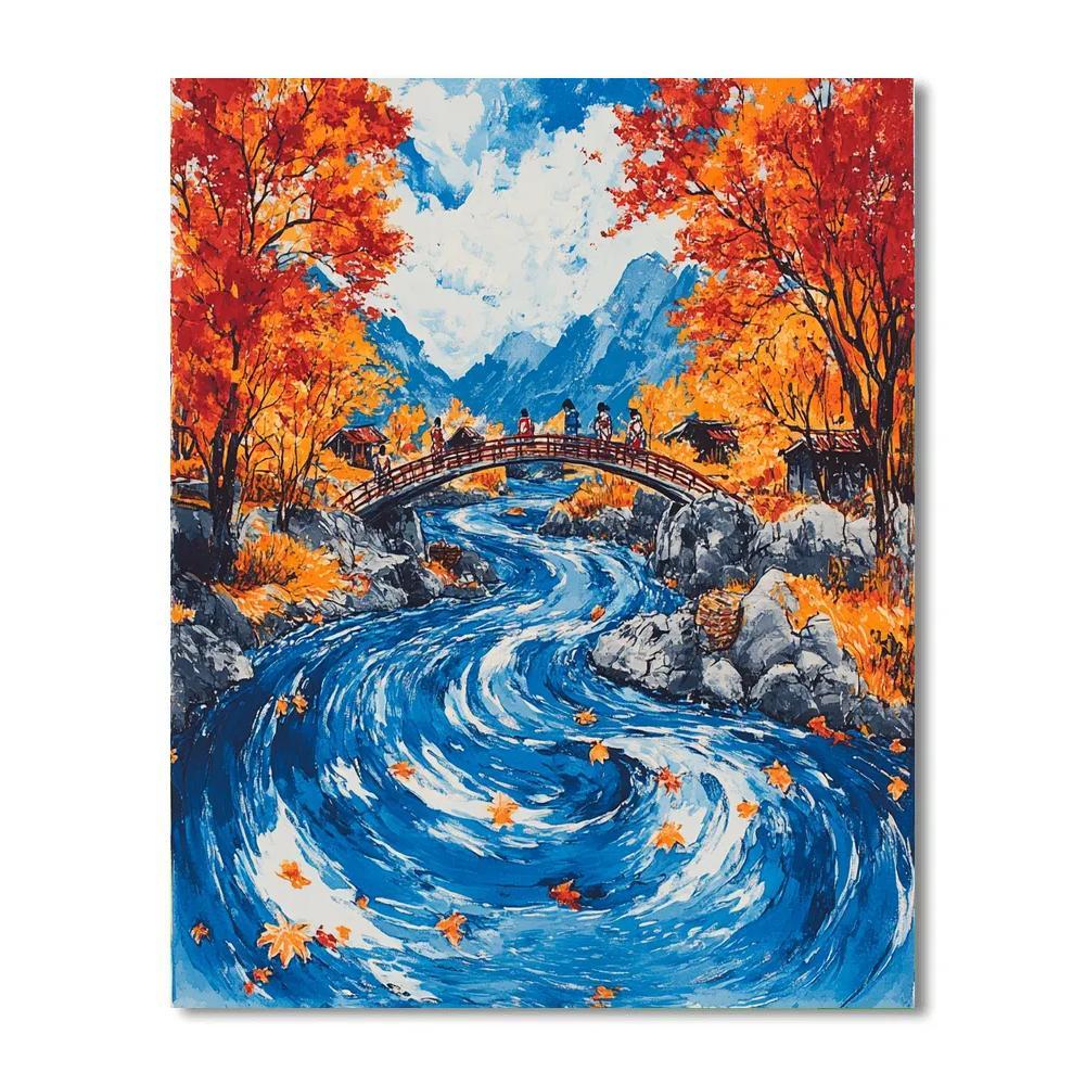 Hokusai Inspired Autumn Maple River DIY paint by numbers