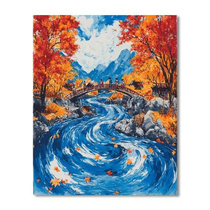 Hokusai Inspired Autumn Maple River DIY paint by numbers