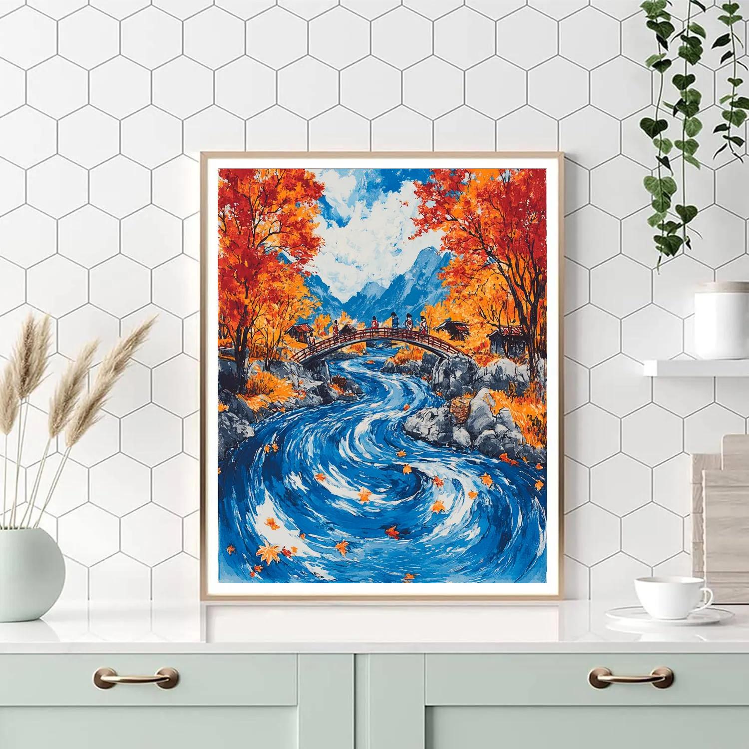 Hokusai Inspired Autumn Maple River DIY paint by numbers