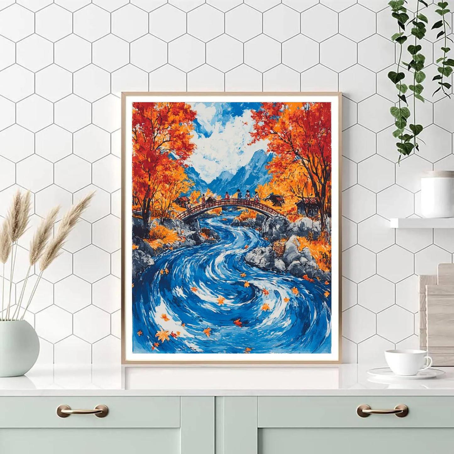 Hokusai Inspired Autumn Maple River DIY paint by numbers