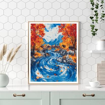 Hokusai Inspired Autumn Maple River DIY paint by numbers