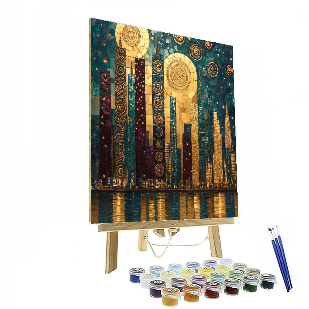 Gustav Klimt Inspired Golden Citylights Number painting
