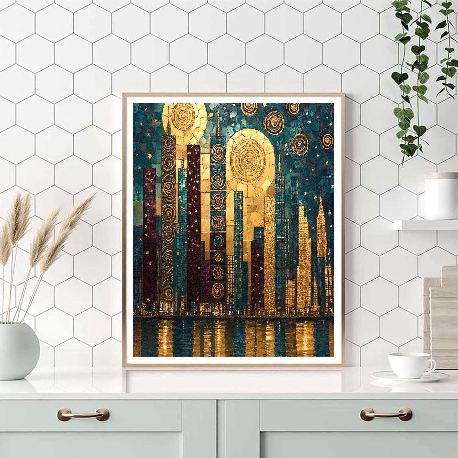 Gustav Klimt Inspired Golden Citylights Number painting