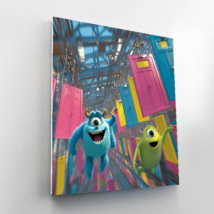 Sulley And Mike Monsters Inc Door Chase Disney Inspired Numbered painting kits