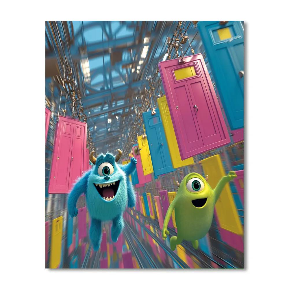 Sulley And Mike Monsters Inc Door Chase Disney Inspired Numbered painting kits