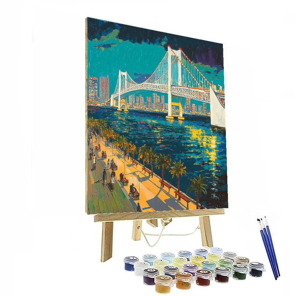 Tokyo Odaiba Waterfront Rainbow Bridge View Japan paint by color